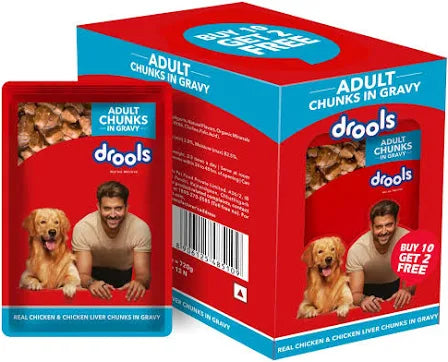 Drools Adult Wet Dog Food, Real Chicken And Chicken Liver Chunks in Gravy